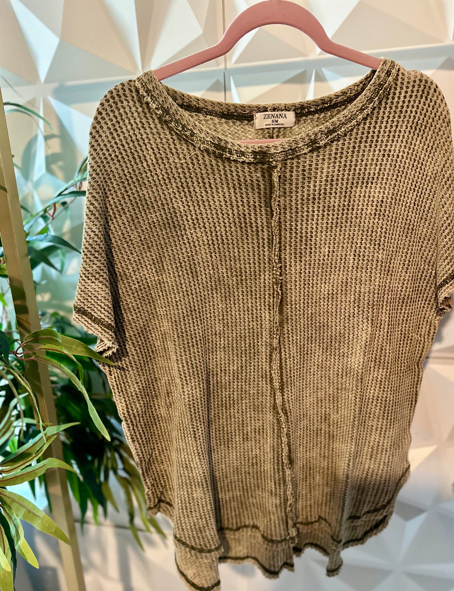 The Easy Vibe Waffle Tee - Olive