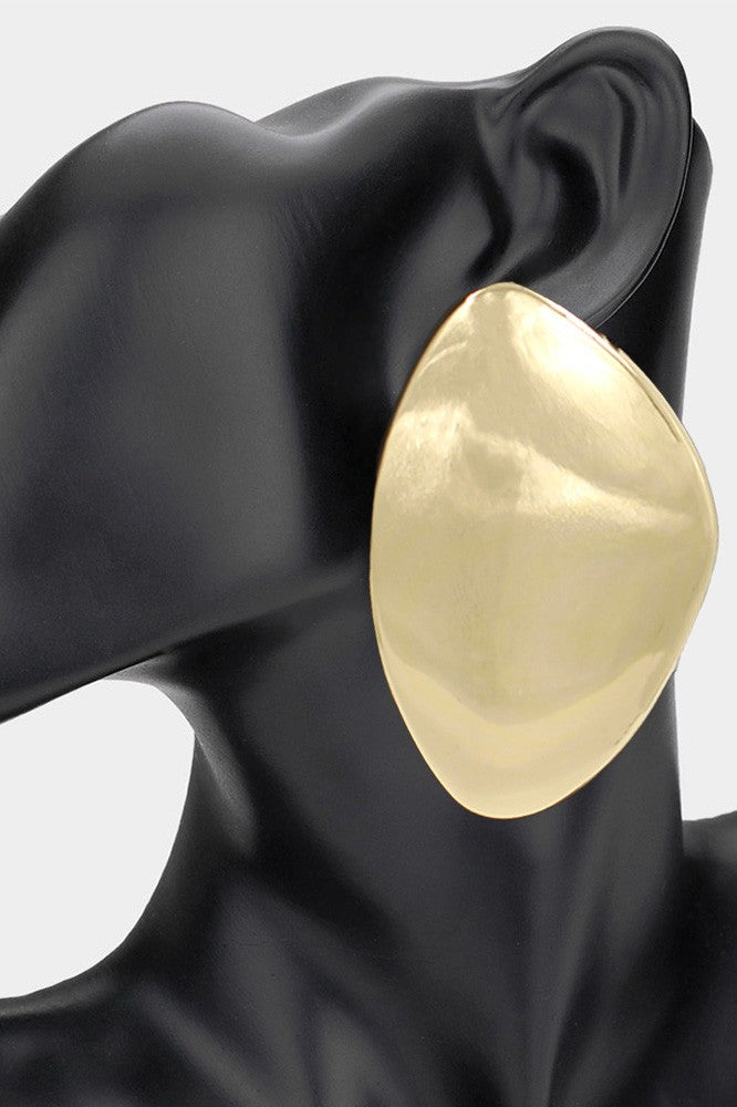 Brushed Metal Geometric Oval Earrings