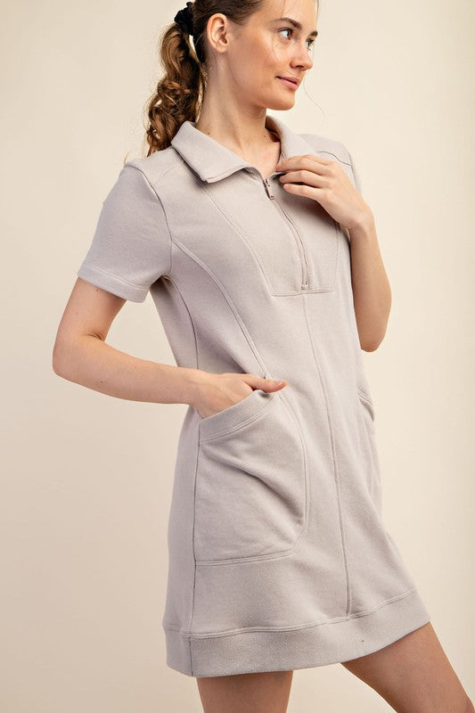 French Terry Zip Dress - Taupe