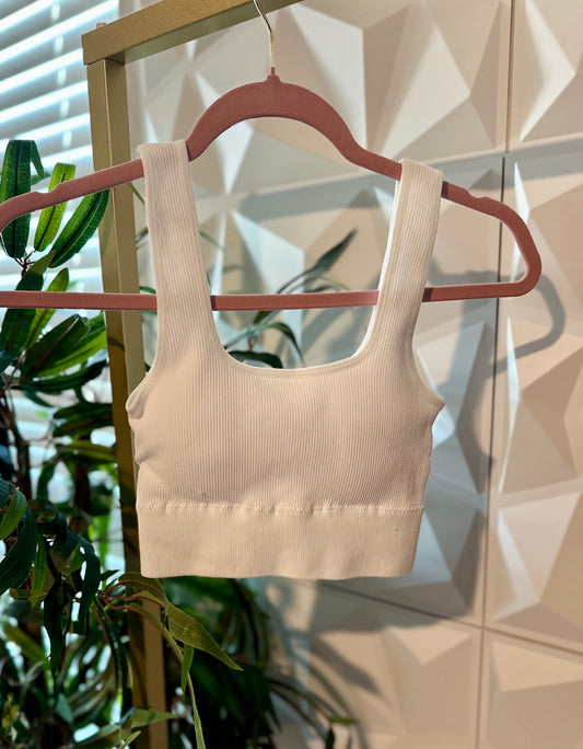 Square Neck Crop Tank - White