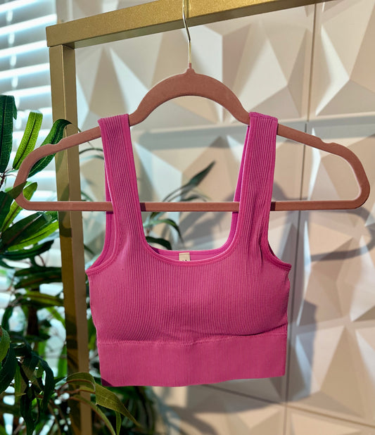 Square Neck Crop Tank - Bright Mauve