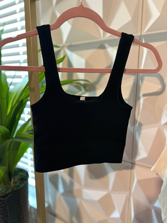 Square Neck Crop Tank - Black