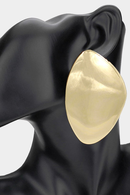 Brushed Metal Geometric Oval Earrings